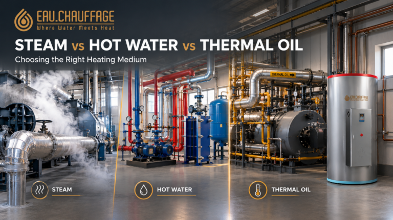 Steam vs hot water vs thermal oil comparison by Eau Chauffage